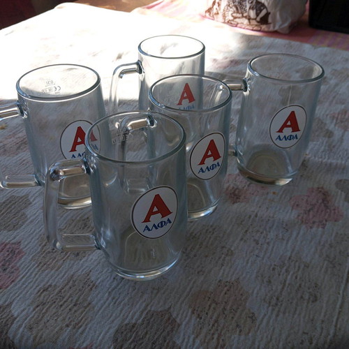 Glass beer mugs like new, pack of 5, 0.3 liters with handle