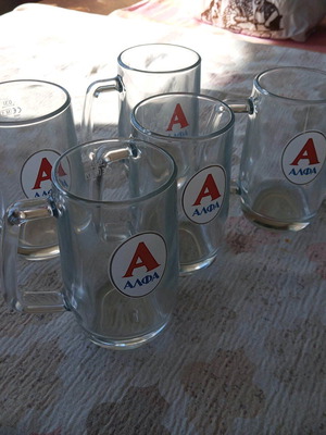 Glass beer mugs like new, pack of 5, 0.3 liters with handle