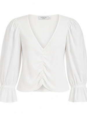 Costes Studio white ribbed puff sleeve top, size S