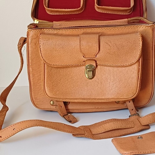 Vintage authentic leather shoulder bag hard case for camera
