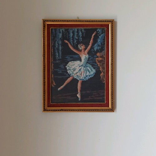 Embroidered ballerina framed artwork used, handmade