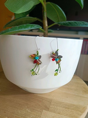 Handmade earrings like new, colorful, 7 cm length