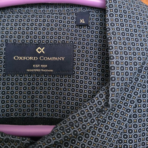 Oxford Company men's shirt XL slim, dark grey blue micro pattern, button-down collar