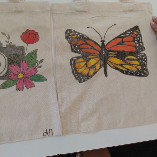 Hand-painted fabric shoulder bags new, two sizes