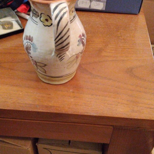 Ceramic jug with handmade decoration, like new, traditional Greek folk art