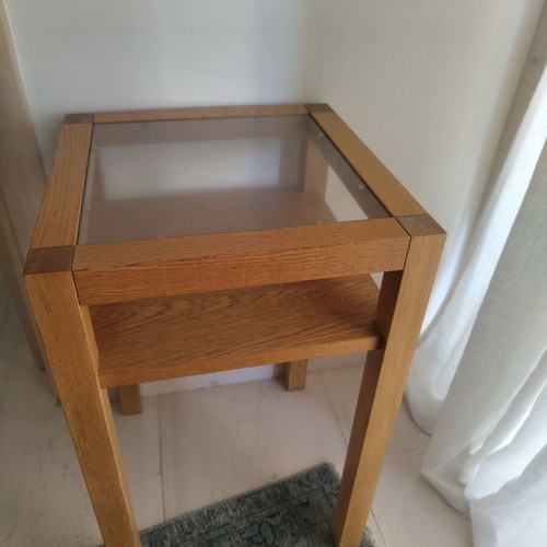 Neoset side table like new, natural wood with glass top