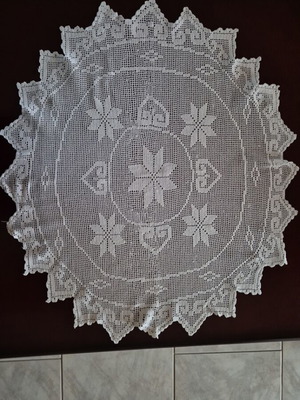 Crocheted round white doily new, 90cm diameter