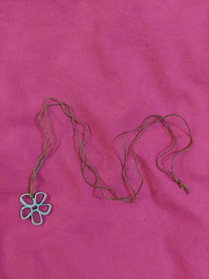Long necklace used with flower shape brown and silver