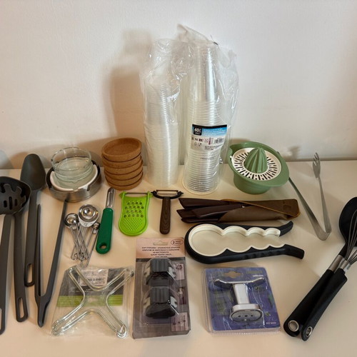 Kitchen and household items like new, assorted accessories