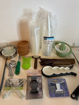 Kitchen and household items like new, assorted accessories