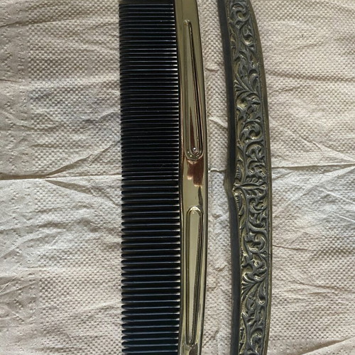Comb with brass carved handle 20 cm used, collectible
