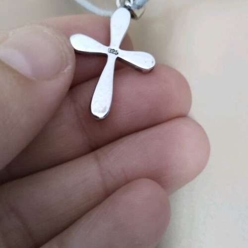 Silver cross 926 with white opal and light gray leather strap like new