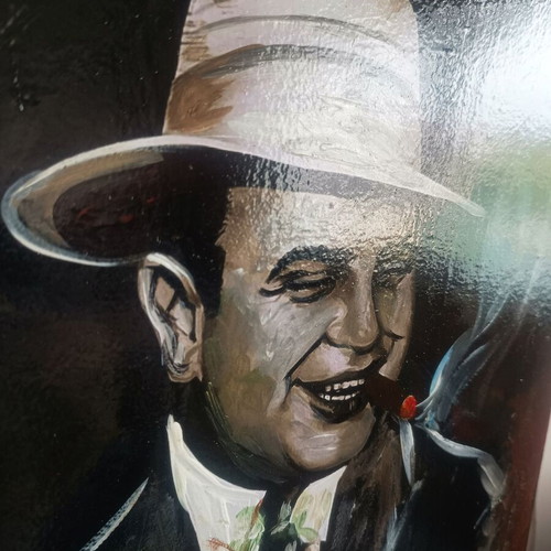 Al Capone painting new, oil on plywood with autograph