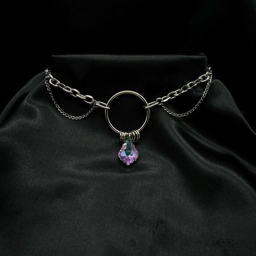Choker necklace stainless steel like new with glass bead
