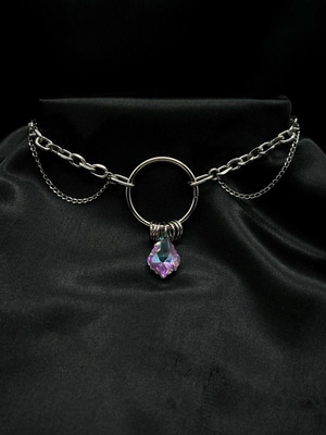 Choker necklace stainless steel like new with glass bead