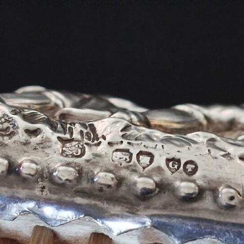 English silver hairbrush with 17th century tavern scene, like new