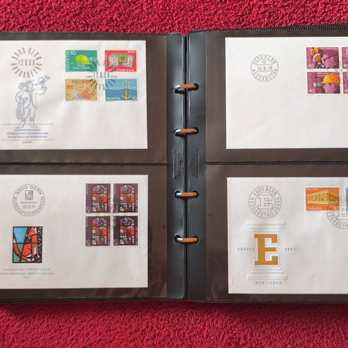 Leather Stamp Album with 100 Swiss First Day Covers FDC like new