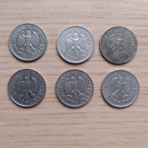 1 Deutsche Mark coins used, pack of 6, 1950-91