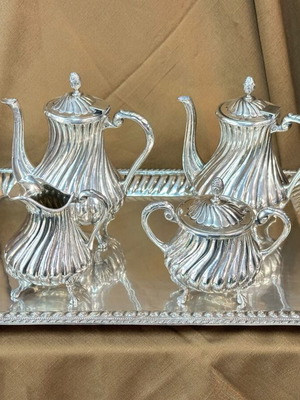 Silver Serving Set 5 Pieces Like New with Artistic Design