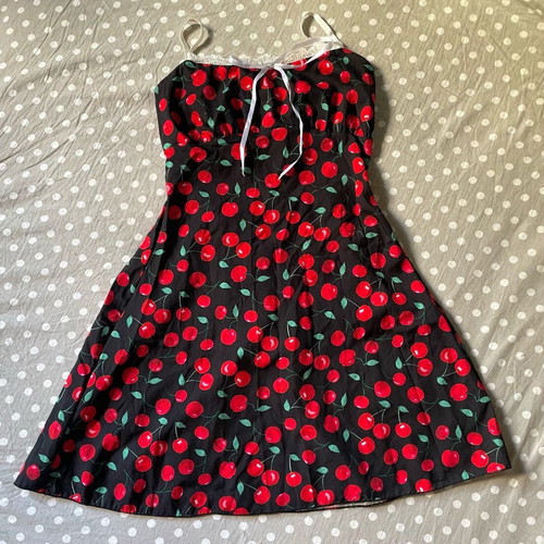 Mini black dress with cherries