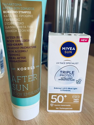Korres After Sun Body Emulsion και Nivea Sun Triple Protect SPF 50+ καινούργια