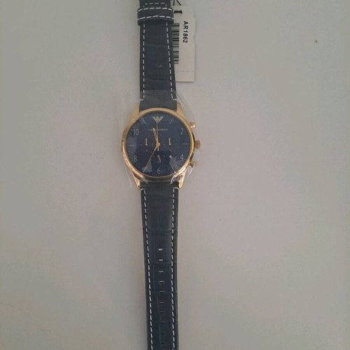 Emporio Armani men's wristwatch new, blue dial with gold accents