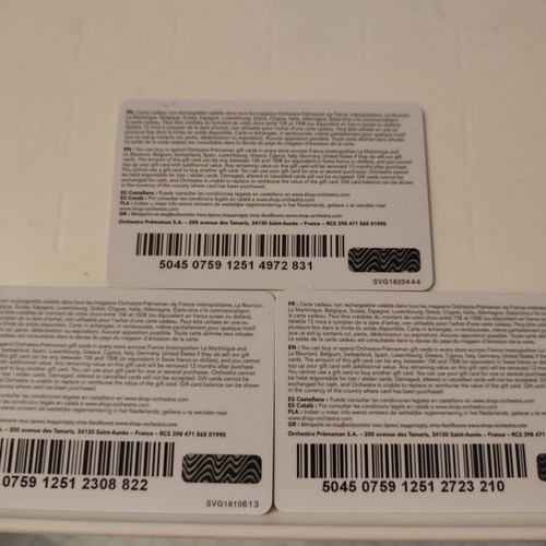 Orchestra gift cards new, pack of 3