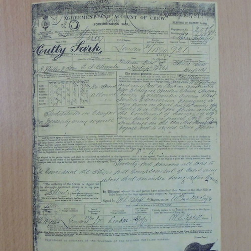 Agreement and account of crew of British ship Cutty Sark used
