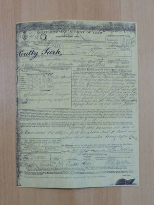 Agreement and account of crew of British ship Cutty Sark used