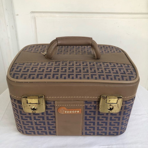 Vintage Europa vanity case used, blue and brown
