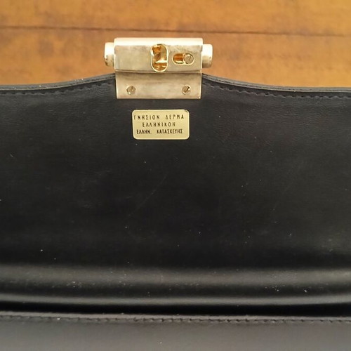 Envelope bag black genuine leather 14x28 cm used with plastic paint stain