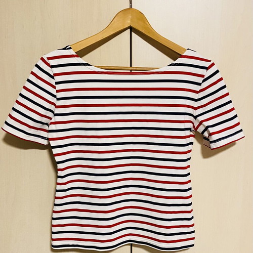 M&S striped lycra blouse new, white with blue and red stripes