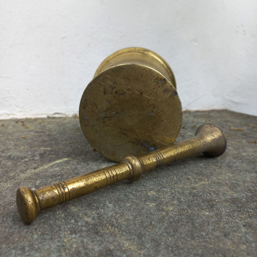 Bronze mortar and pestle set used, vintage