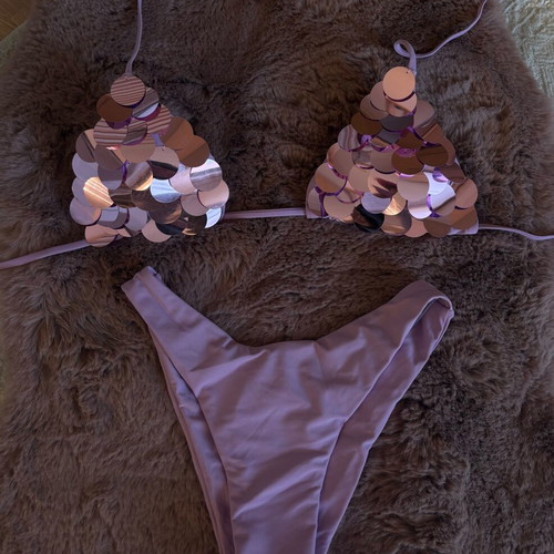 Purple sequin bikini swimsuit new, handmade with gold sequins