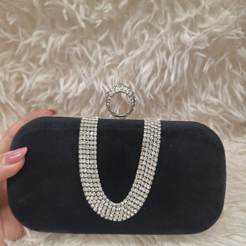 Evening bag new velvet with rhinestones black handbag