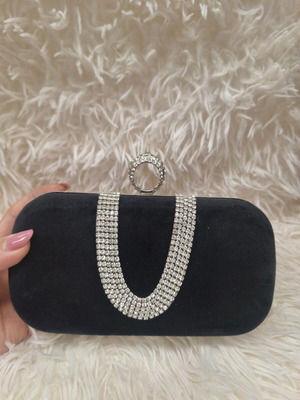 Evening bag new velvet with rhinestones black handbag