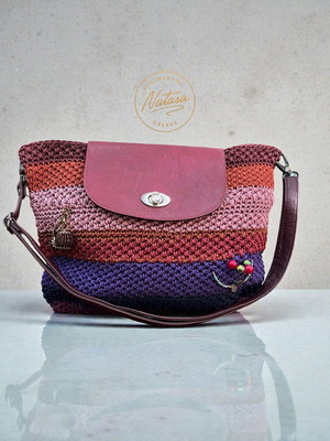 Handmade knitted shoulder bag new in pink and blue shades