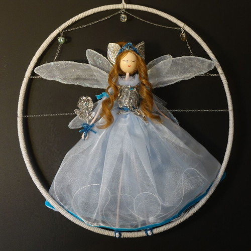Blue fairy handmade doll in circular frame new
