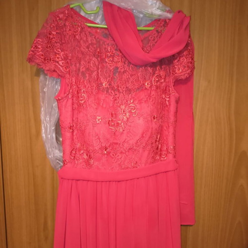 Dress Abigie maxi with lace bust and muslin skirt, coral red, like new, size M/L