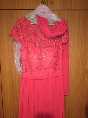Dress Abigie maxi with lace bust and muslin skirt, coral red, like new, size M/L