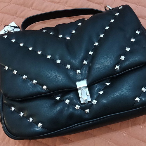 Zara shoulder bag new, black quilted faux leather with silver studs