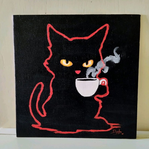 Cat motif canvas painting new with acrylics 20×20 cm