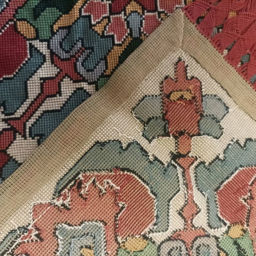Hand-embroidered table runner hand-stitched new with macrame
