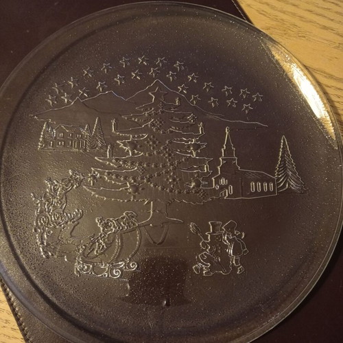 Glass Christmas plate transparent like new, 31 cm diameter