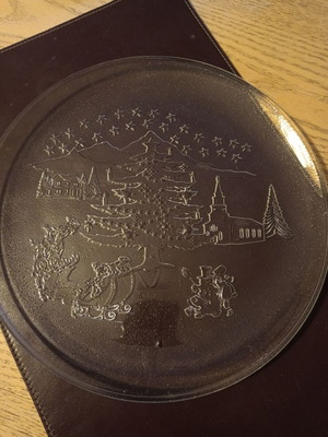 Glass Christmas plate transparent like new, 31 cm diameter