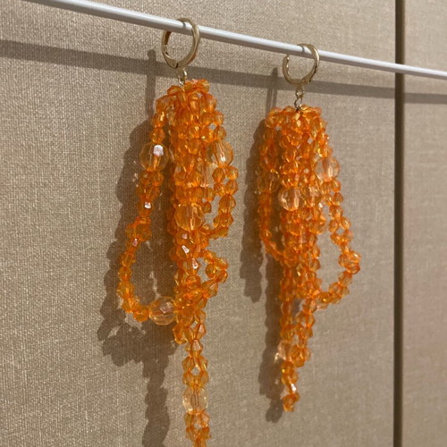 Beaded earrings like new with gold hoops