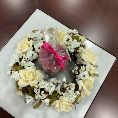 Decorative wreath with flowers and candle new