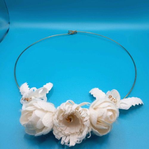 Handmade necklace from silk cocoons made to order, white and silver