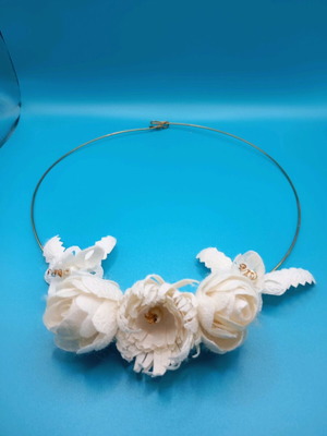 Handmade necklace from silk cocoons made to order, white and silver