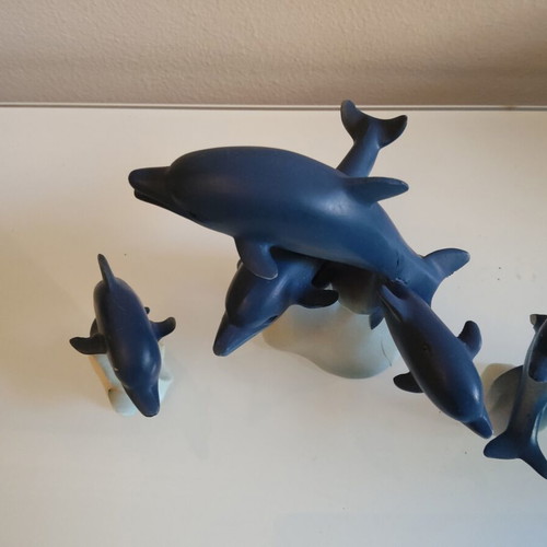 Decorative dolphin set used, pack of 3, blue-cream matte finish